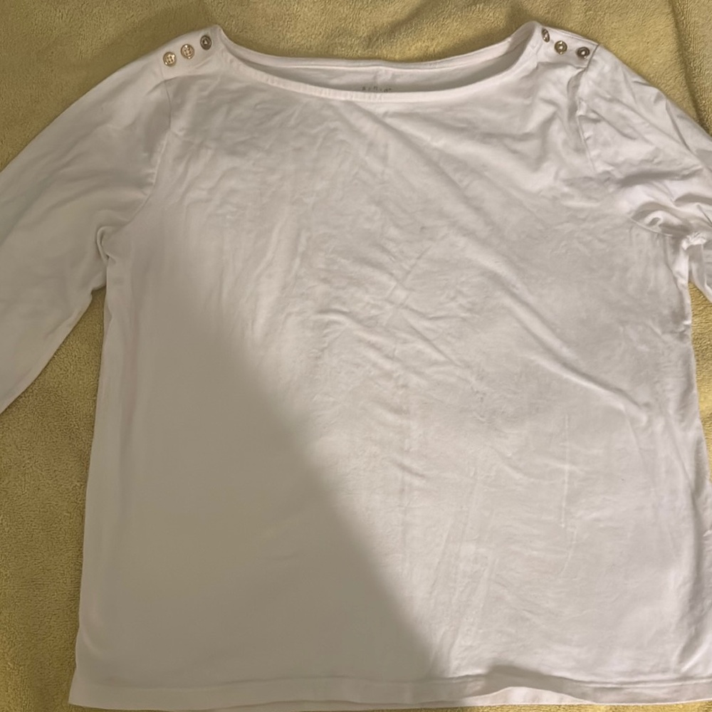 Women’s White 3/4 Sleeve Top with Gold Button Details